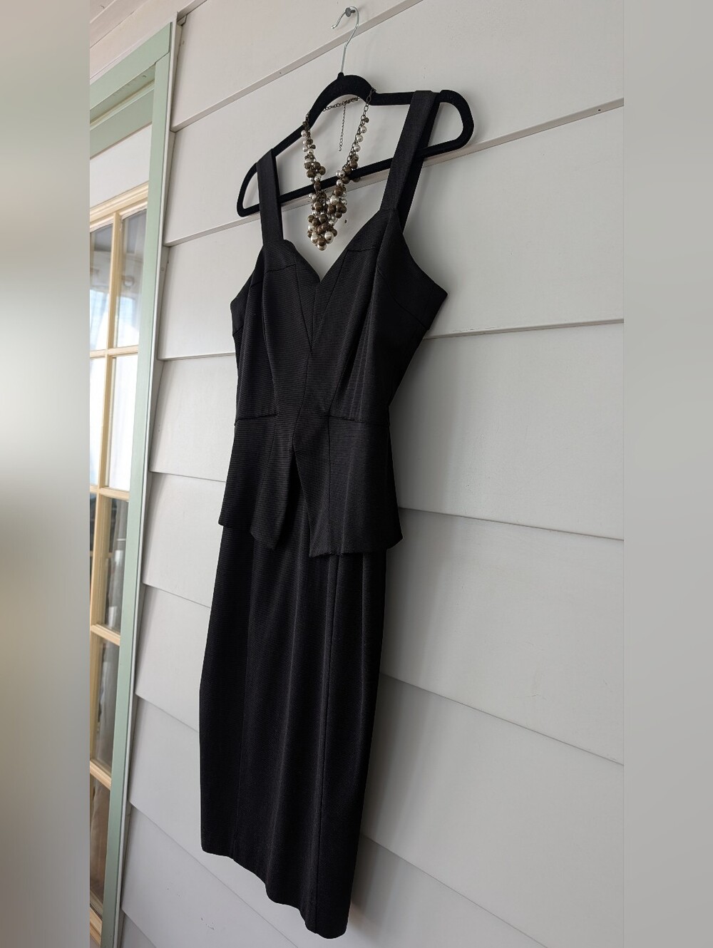 White House Black Market Black Tailored Peplum Waist Dress, w/ Free Necklace